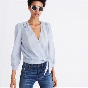 Madewell Wrap Top in Indigo Stripe